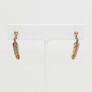 Rounded Feather Dangle Drop Earrings 14k Gold